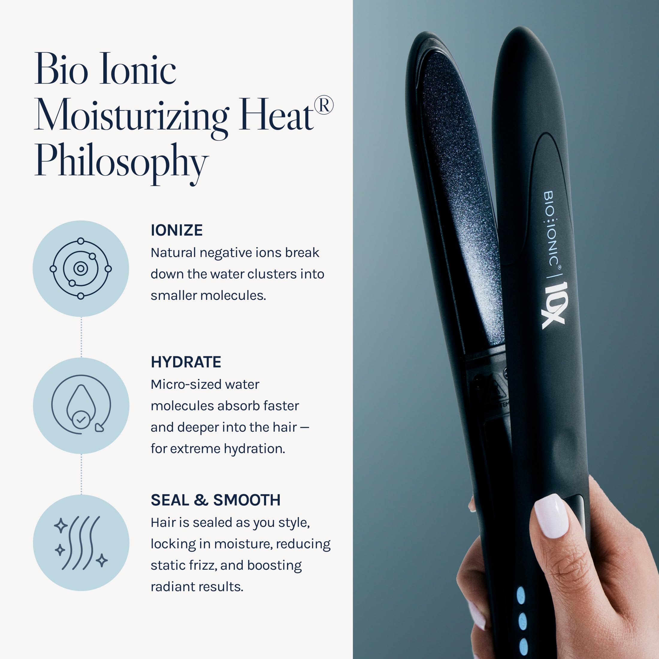 Bio Ionic digital temperature display for accurate heat control benefit