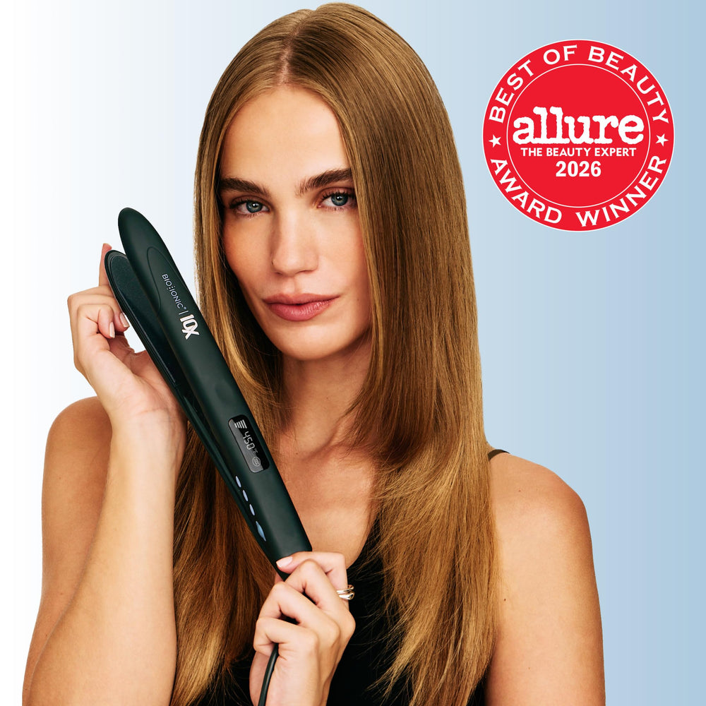 Bio Ionic in-use straightening hair showing reduced frizz benefit