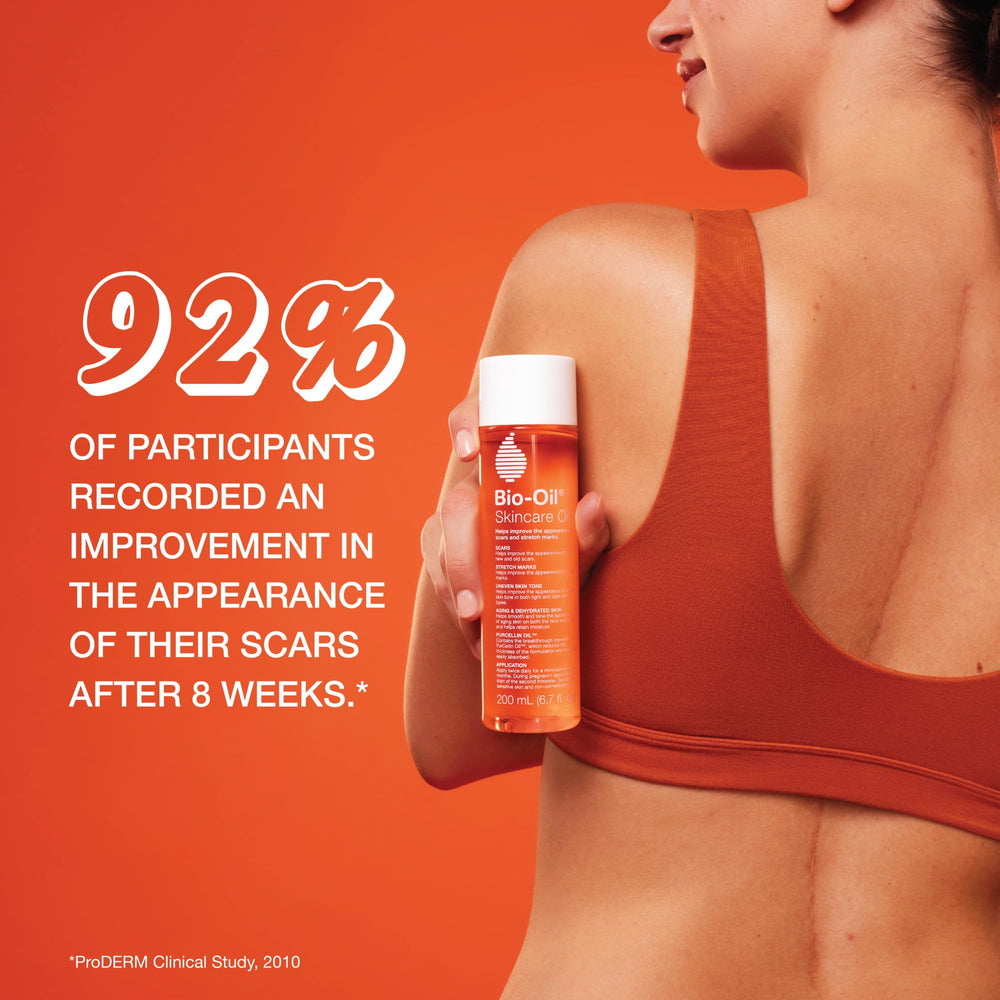 Bio-Oil body lotion open cap with lotion stream showing lightweight hydration