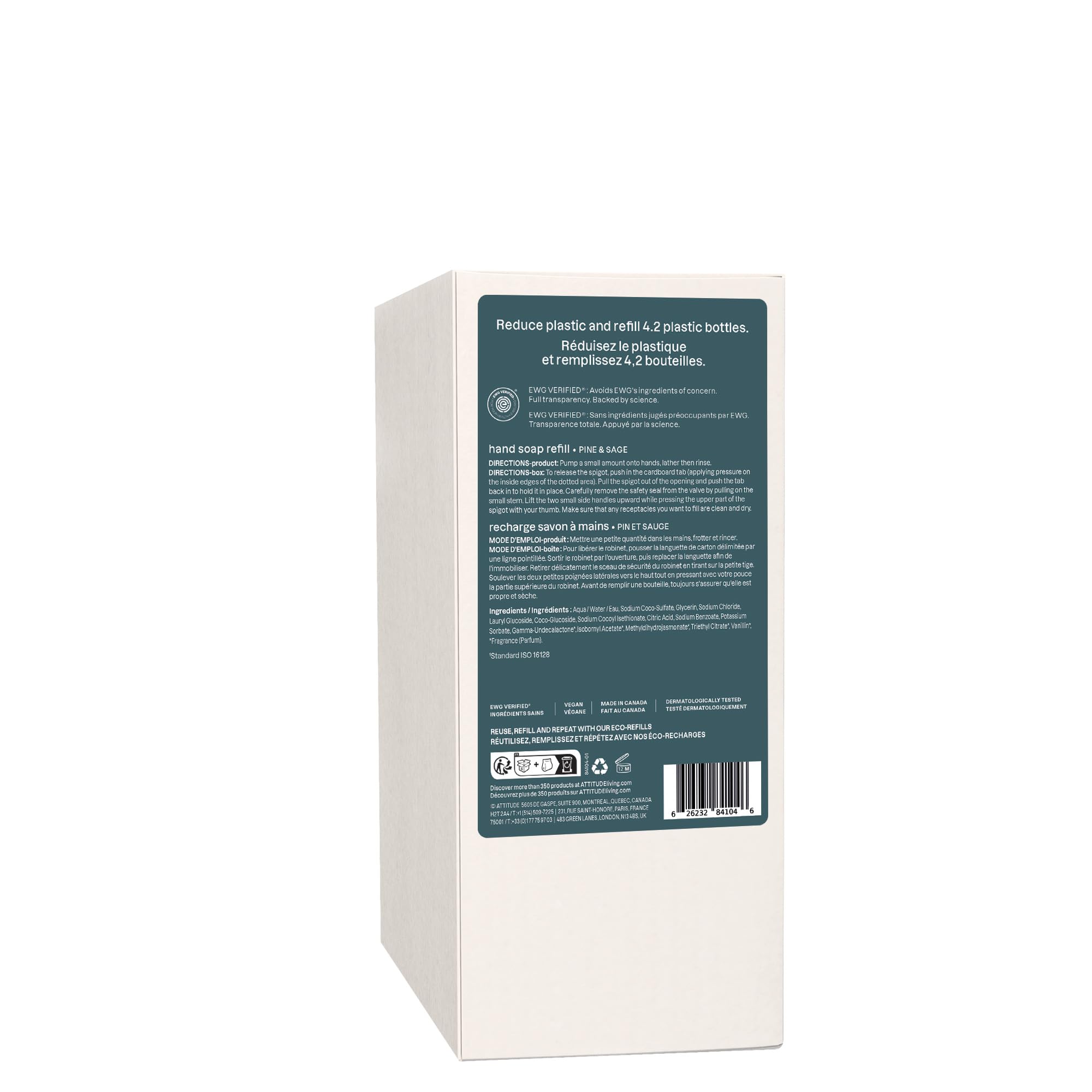 BIO SPECTRA ATTITUDE packaging placed near recycling bin highlighting less plastic benefit