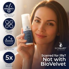 Bio Velvet jar held in hand to show 1.7oz scale and travel-friendly convenience