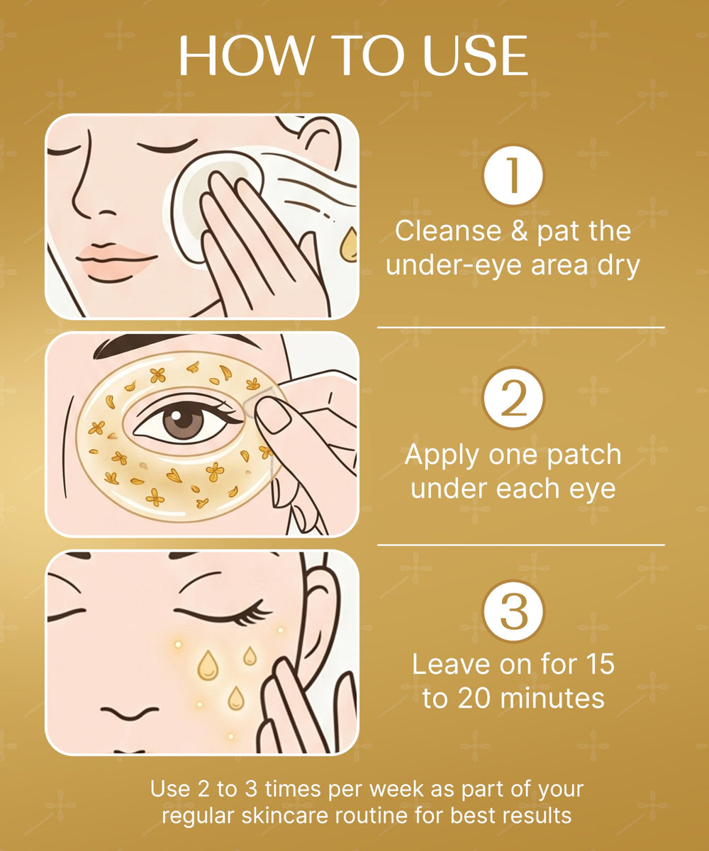 BIOAQUA patch applied under eye on model demonstrating de-puffing