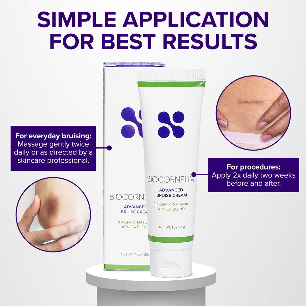 BIOCORNEUM illustrative before and after photos showing improved bruise appearance benefit