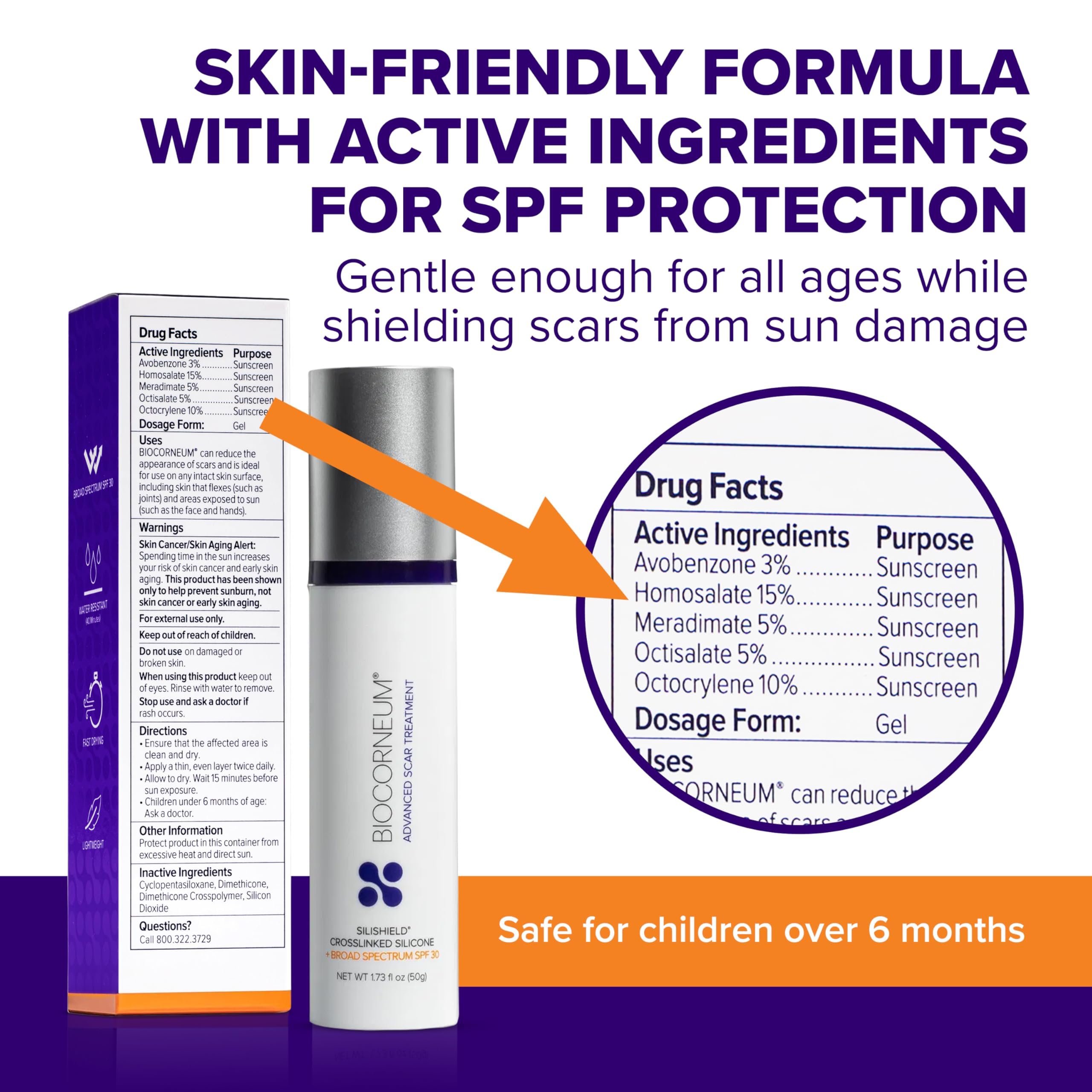 BIOCORNEUM label close-up highlighting Silishield and SPF 30 protection