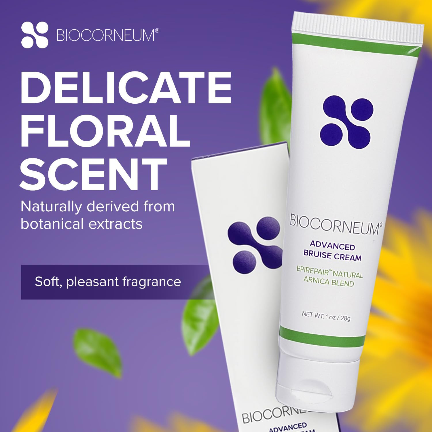 BIOCORNEUM on bathroom vanity with skincare items showing daily routine compatibility benefit