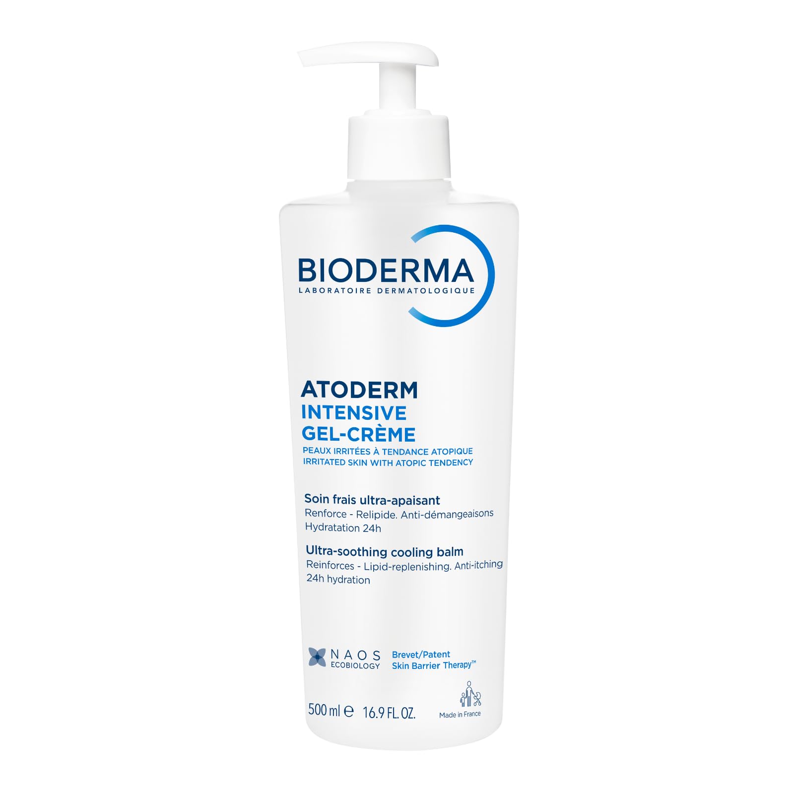 Bioderma front packaging showing large 16.9 fl oz bottle and clear branding