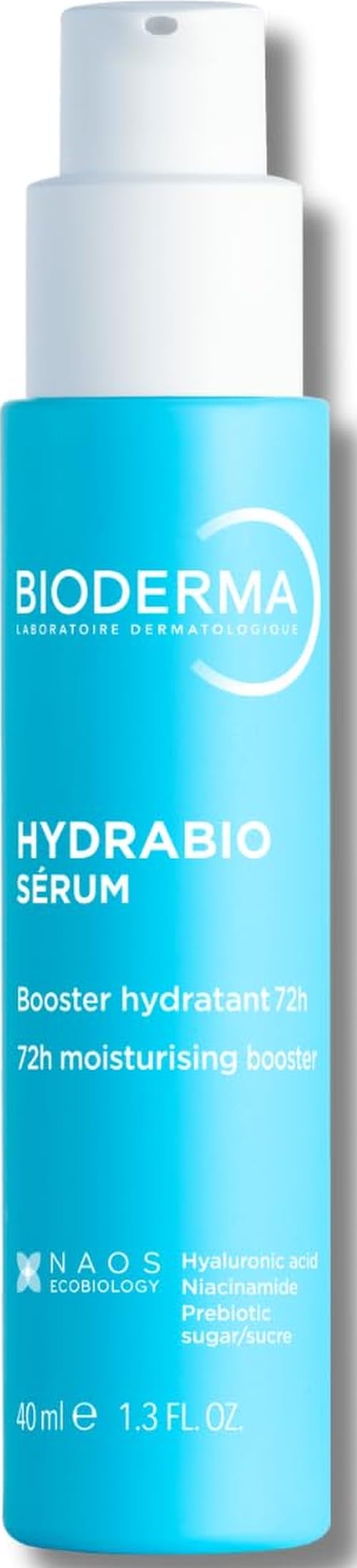 Bioderma bottle front view showing compact hydration serum packaging and fast absorption benefit