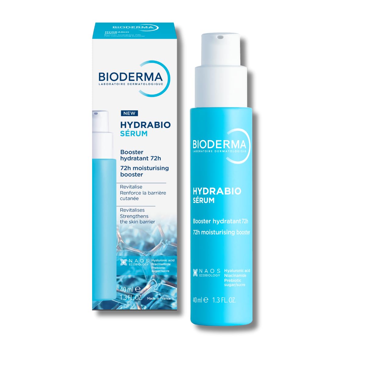 Bioderma serum staged in a bathroom setting showing daily routine compatibility benefit