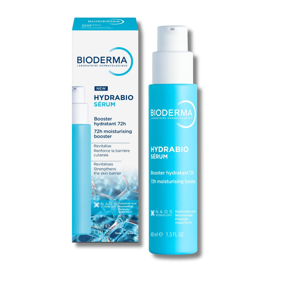 Bioderma serum staged in a bathroom setting showing daily routine compatibility benefit