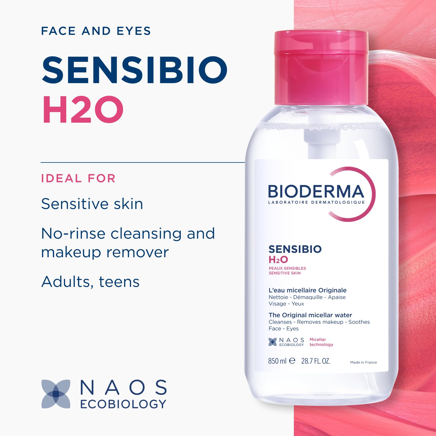Bioderma label detail highlighting micellar technology and pH balance benefit
