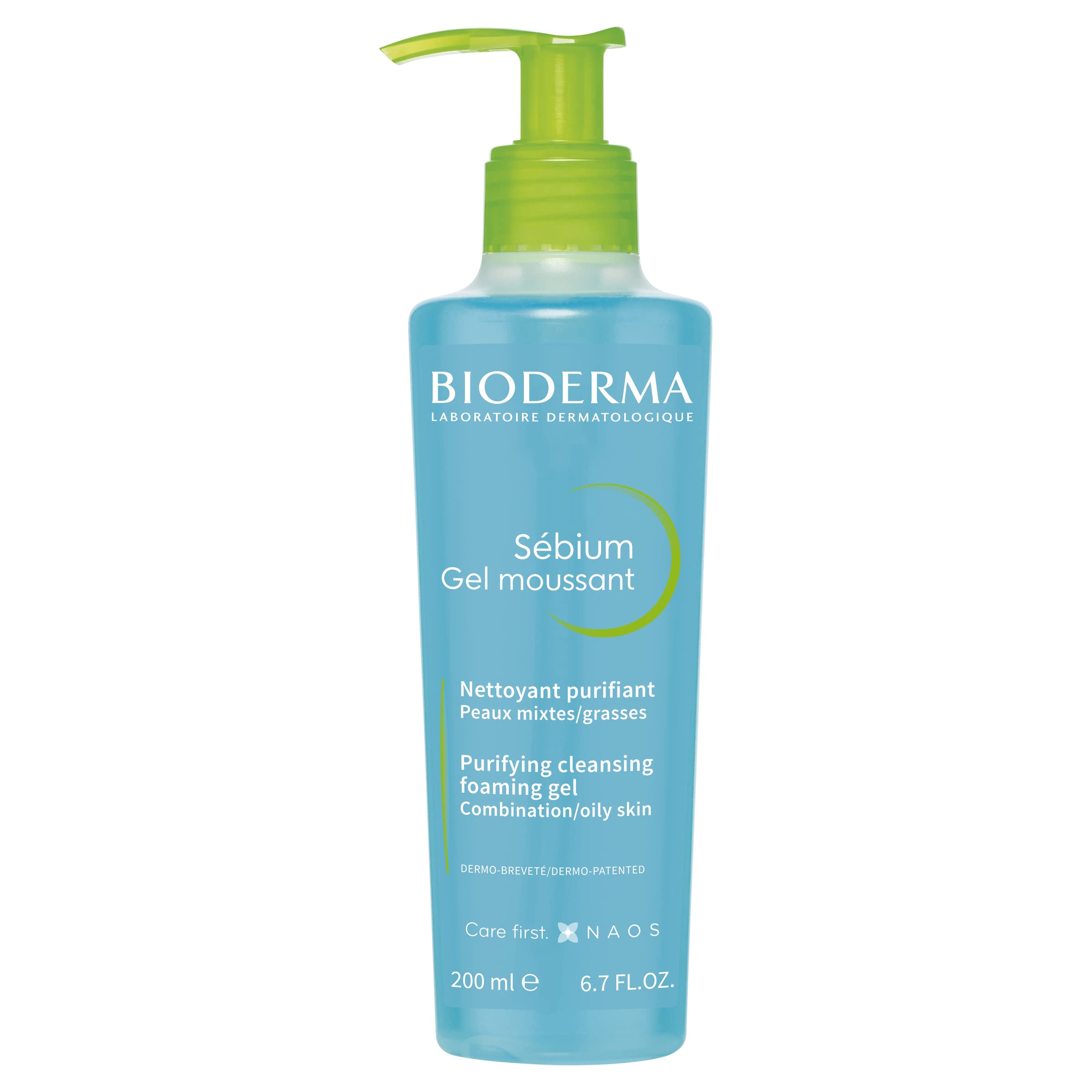 Bioderma front pump bottle showing size and branding, for easy dispensing