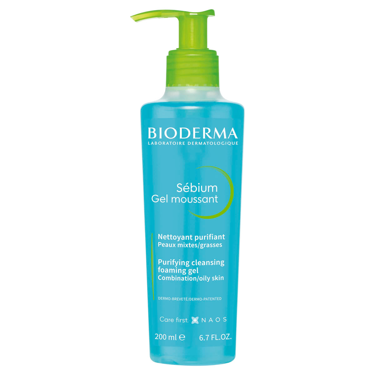 Bioderma front pump bottle showing size and branding, for easy dispensing