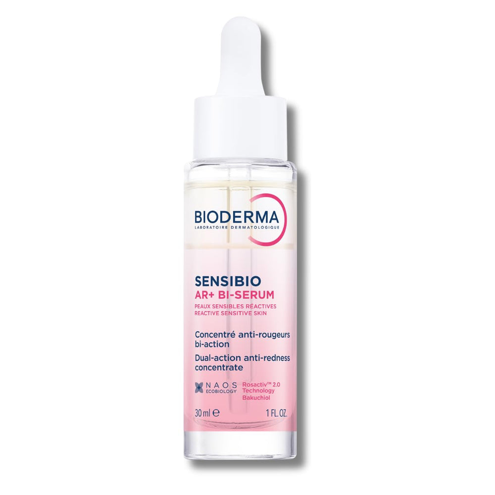 Bioderma bottle front view showing compact redness relief serum and packaging benefit