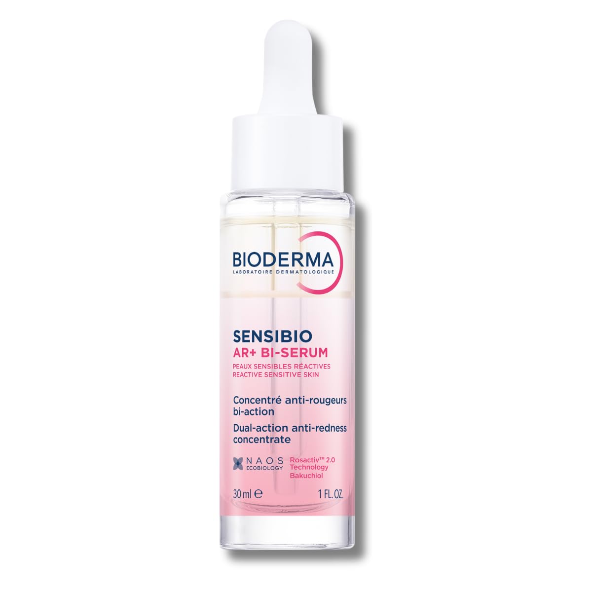 Bioderma bottle front view showing compact redness relief serum and packaging benefit