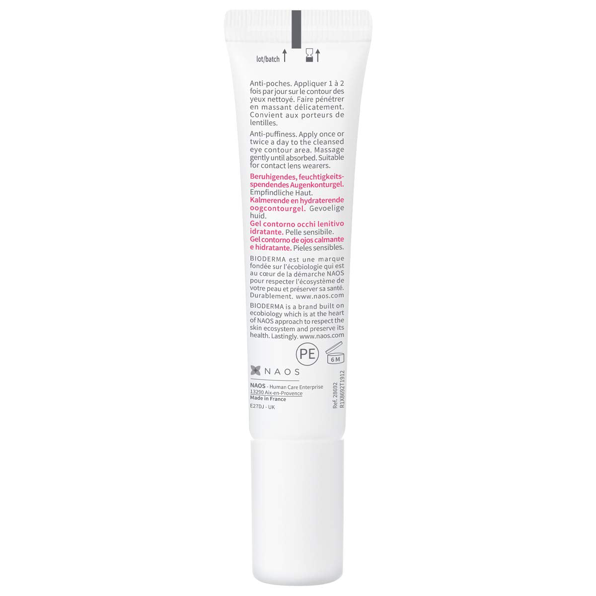 Bioderma Sensibio eye gel in hand being dotted around eye, gentle application soothes skin