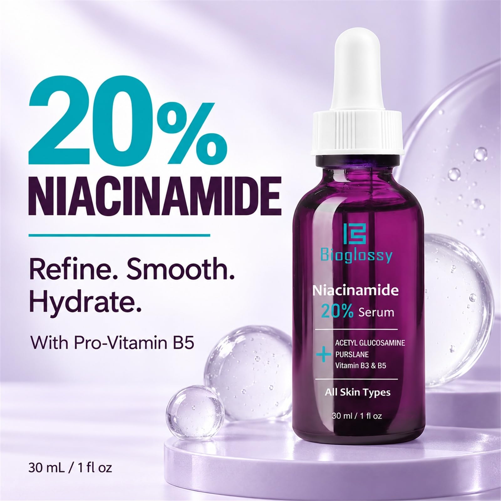 Bioglossy label close-up displaying active ingredients and clarity benefits