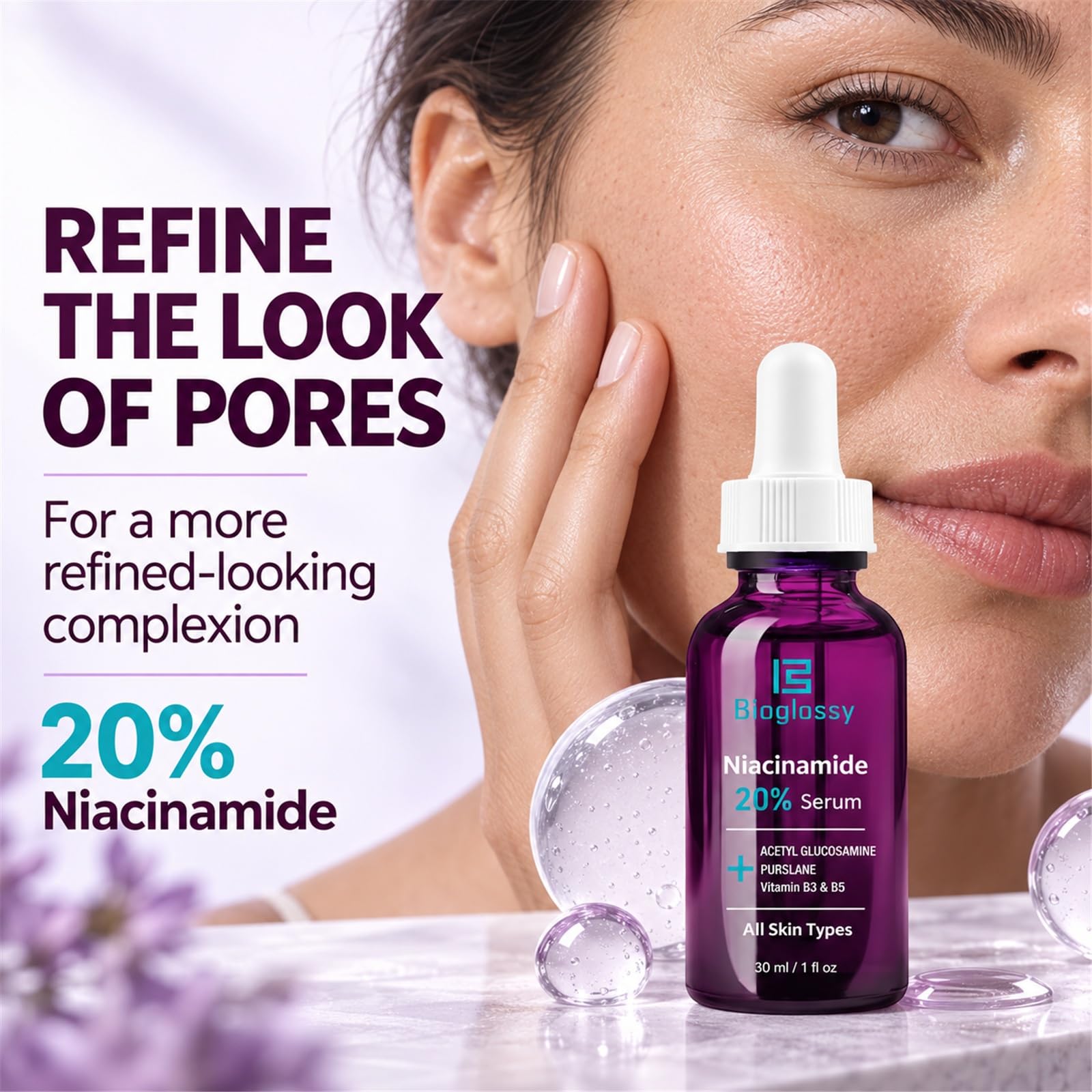 Bioglossy pipette dispensing serum texture for lightweight hydration benefit