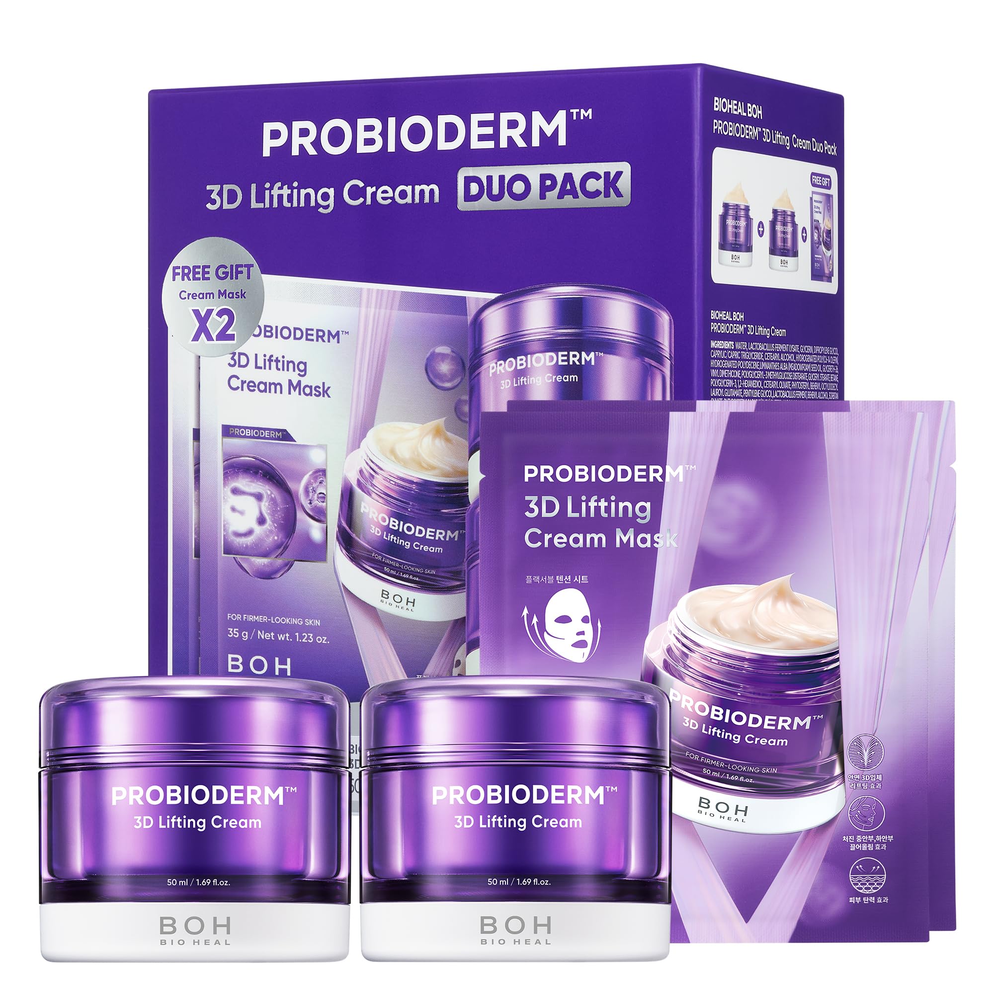 BIOHEAL BOH front packaging of 3D lifting cream showing premium gift set benefits