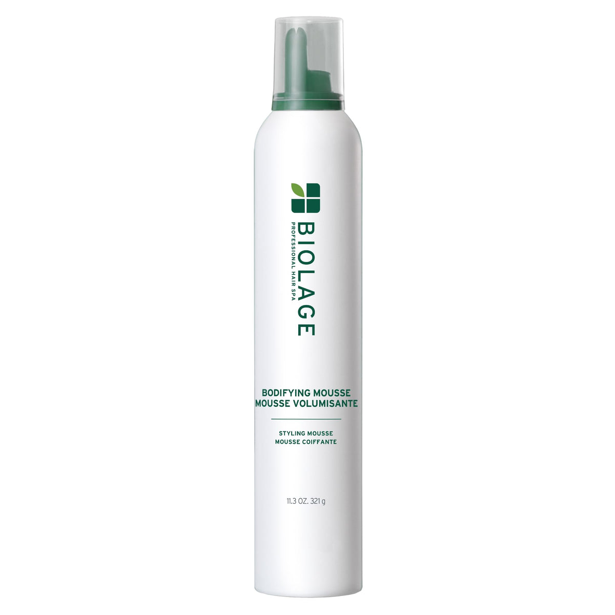 Biolage bodifying mousse front can shows brand and product for easy identification and shelf appeal