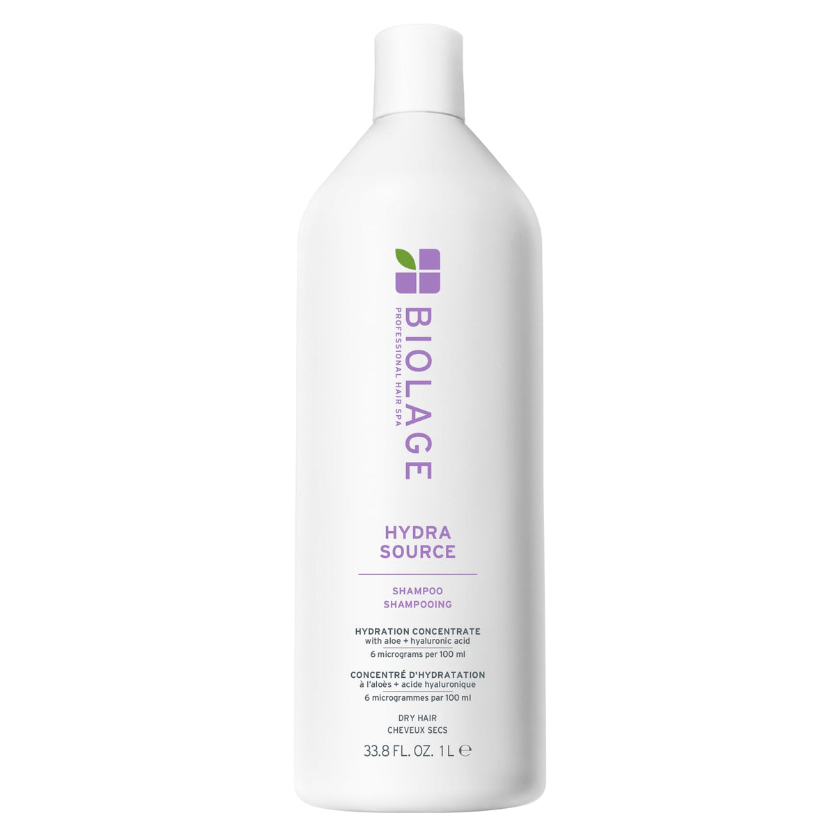 Biolage front packaging showing large hydra source bottle and value size