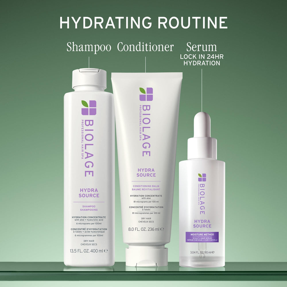 Biolage bottle beside aloe vera plant illustrating natural hydration