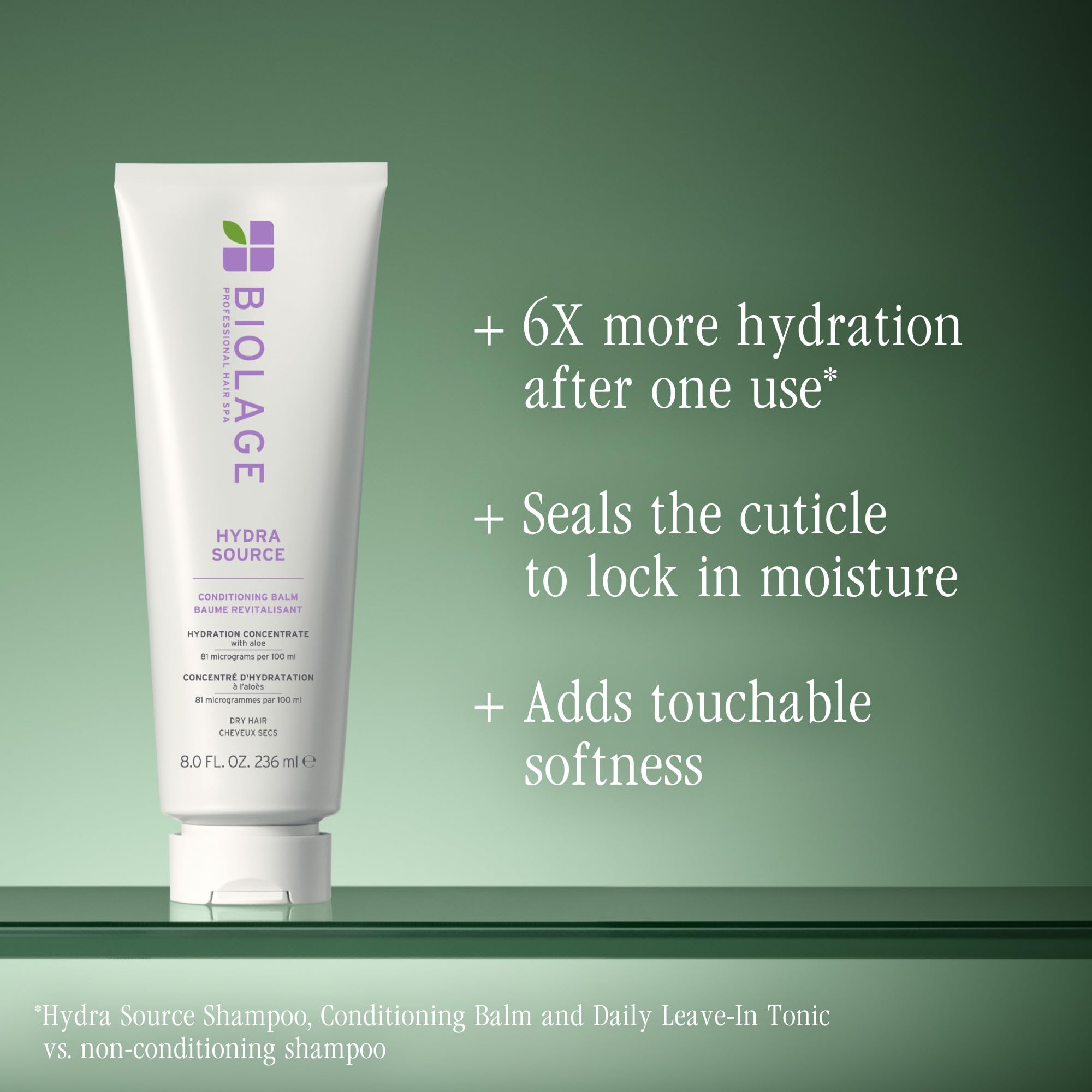 Biolage pouring onto hair strand for easy application and slip
