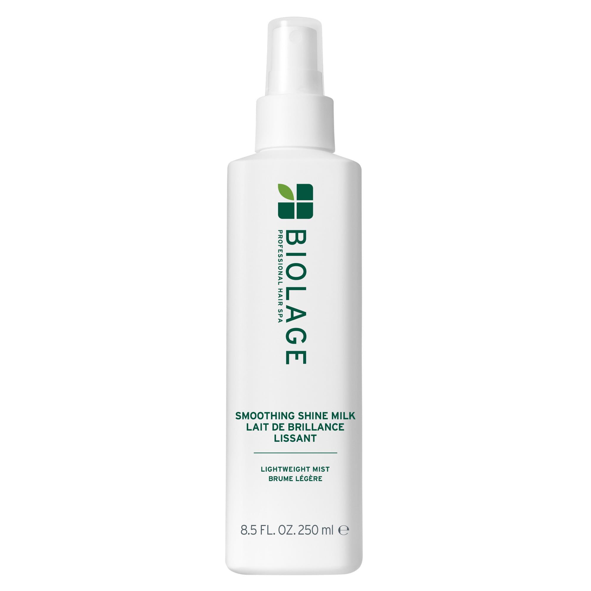 Biolage bottle front packaging showing label and glossy finish benefit