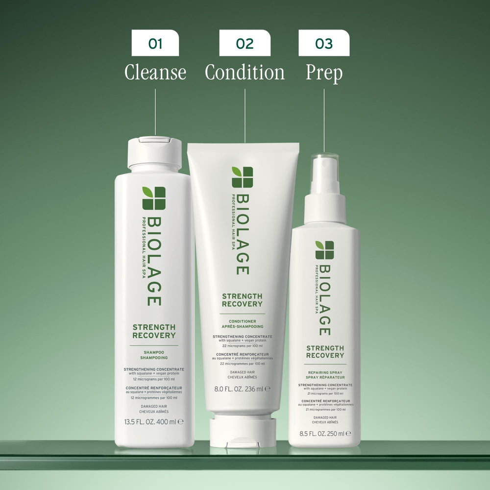 Biolage spray applied to damp hair demonstrating detangling benefit