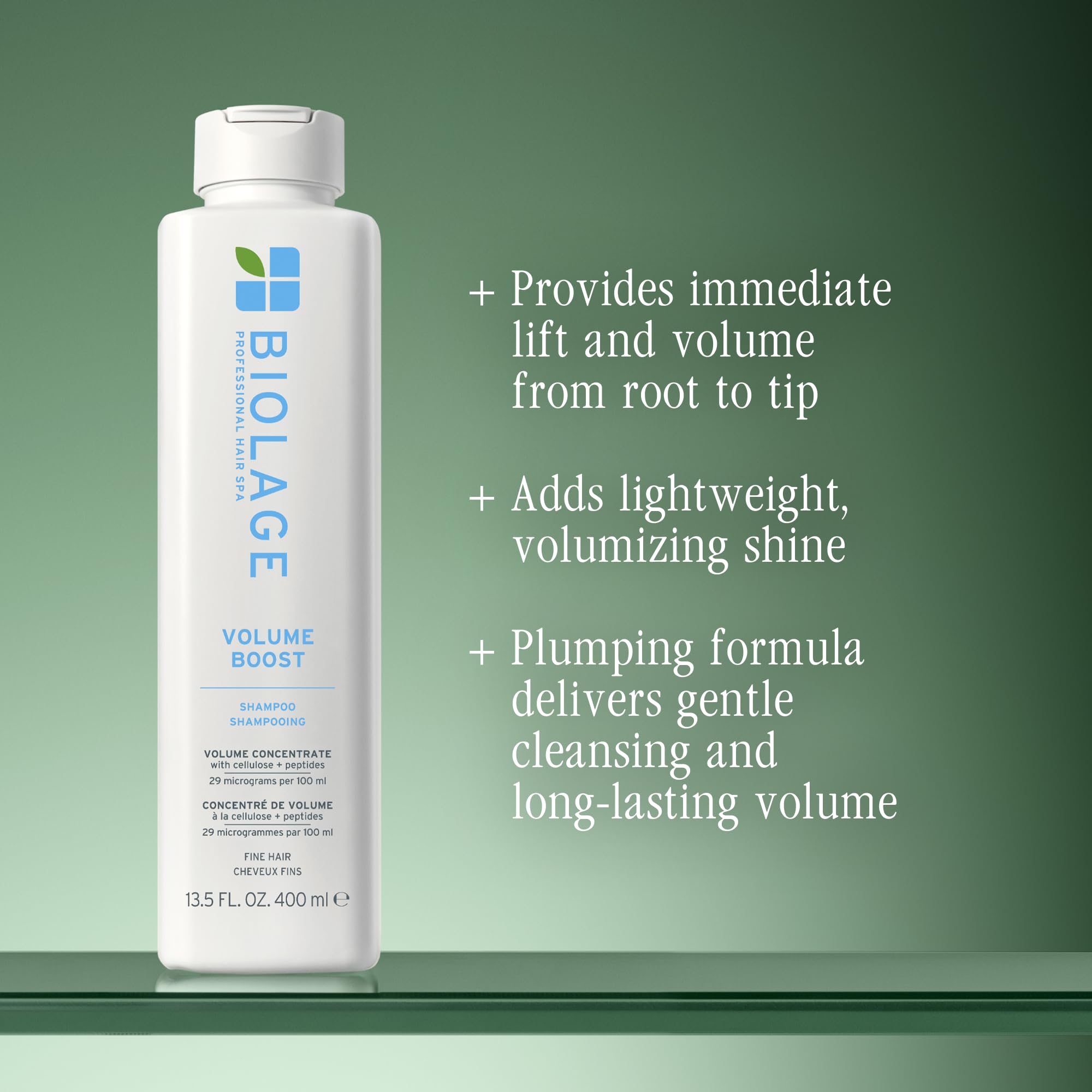 Biolage Volume Boost shampoo back label displaying ingredients and certification