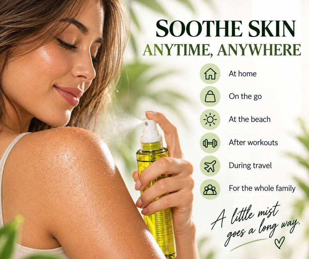BioMiracle application on face showing lightweight mist calming and refreshing skin