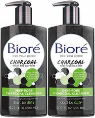 Bioré deep pore charcoal cleanser front packaging shows product and size, clear daily use benefit
