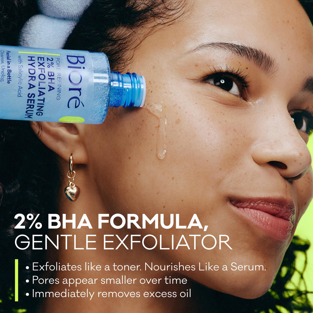 Bioré closeup of pump dispensing serum showing controlled application
