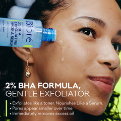 Bioré closeup of pump dispensing serum showing controlled application