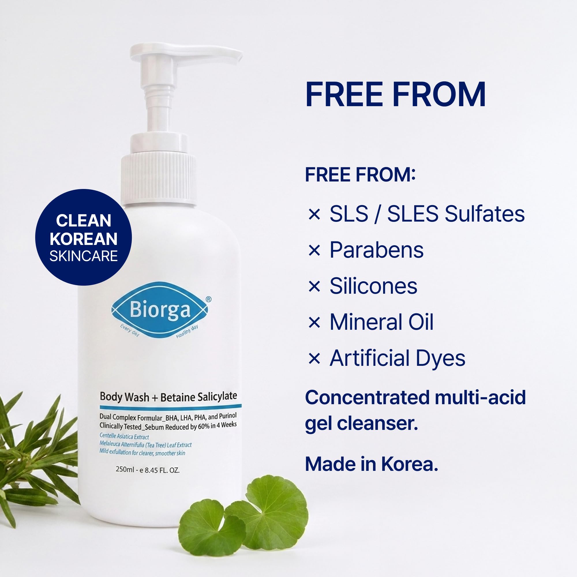 Biorga packaging with no-sulfate badge, conveying clean formulation and ingredient safety