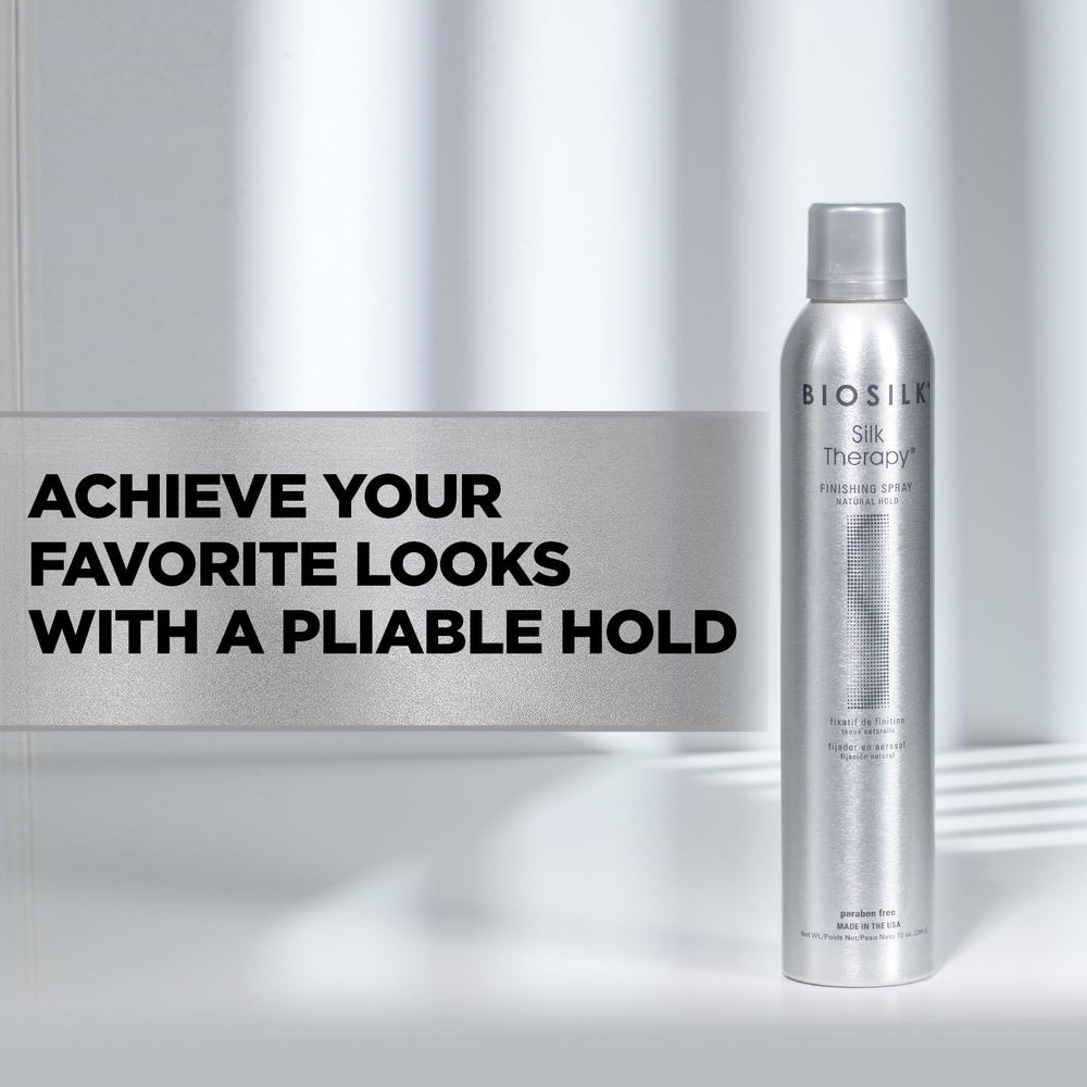 BioSilk on hair showing glossy shine and soft, flexible hold