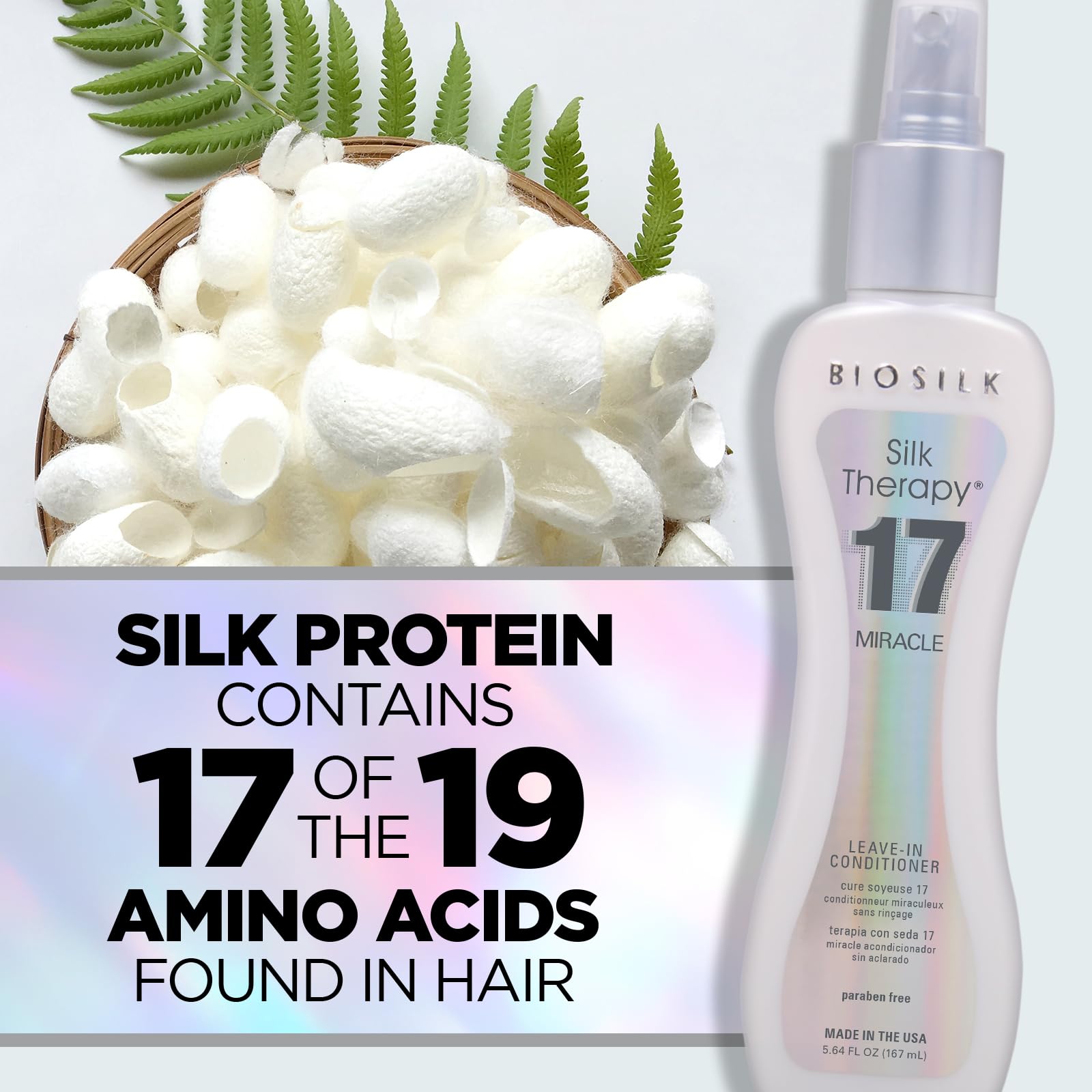 BioSilk bottle next to a hand to show scale and portable 5.64 oz size