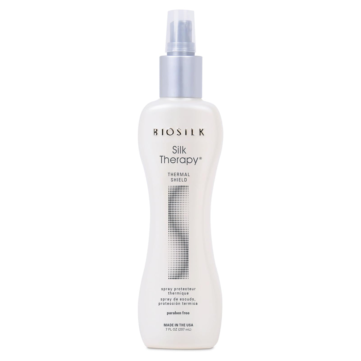 BioSilk bottle front view showing product and easy styling benefit