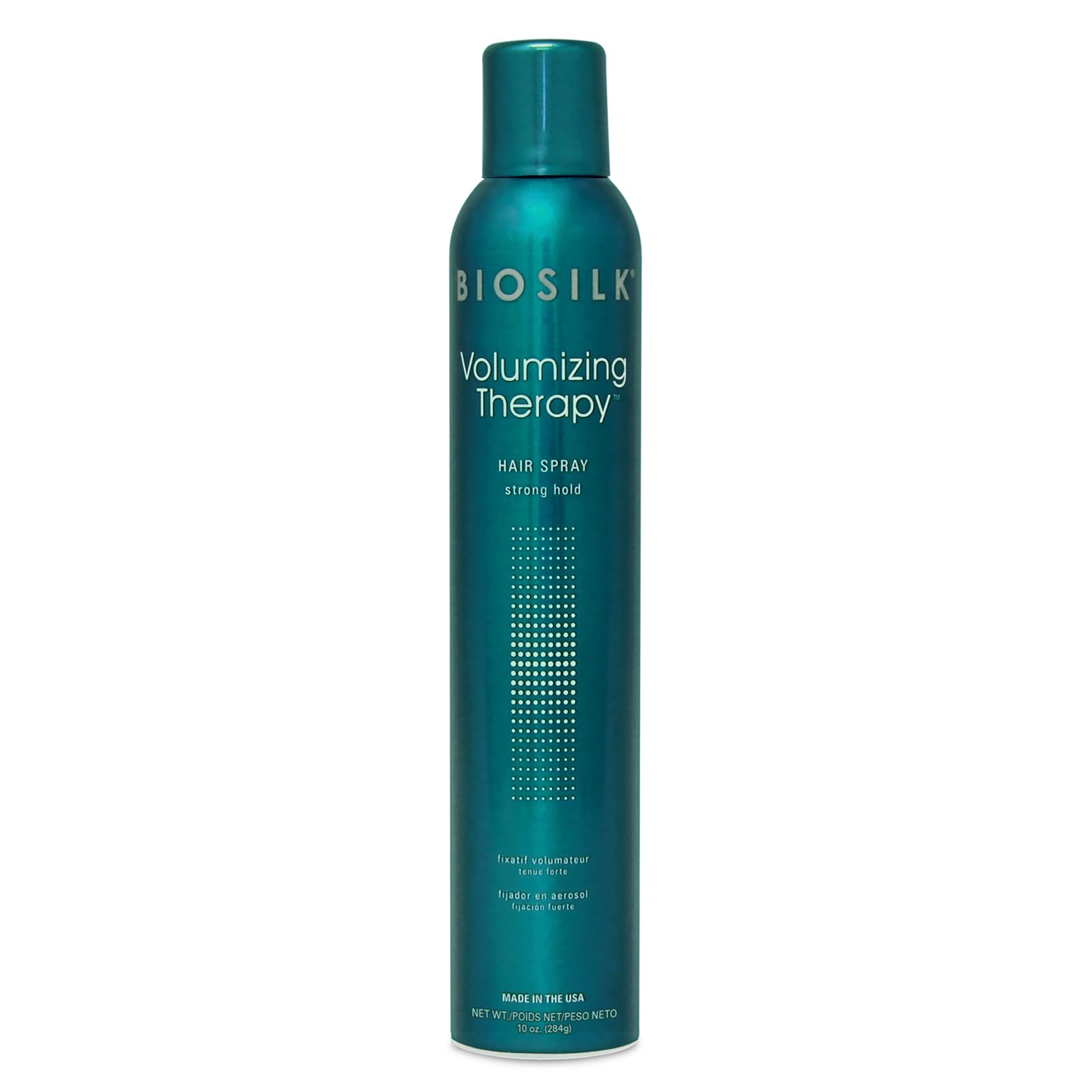 BioSilk front packaging showing 10 oz bottle and brand logo, promotes long‑lasting hold