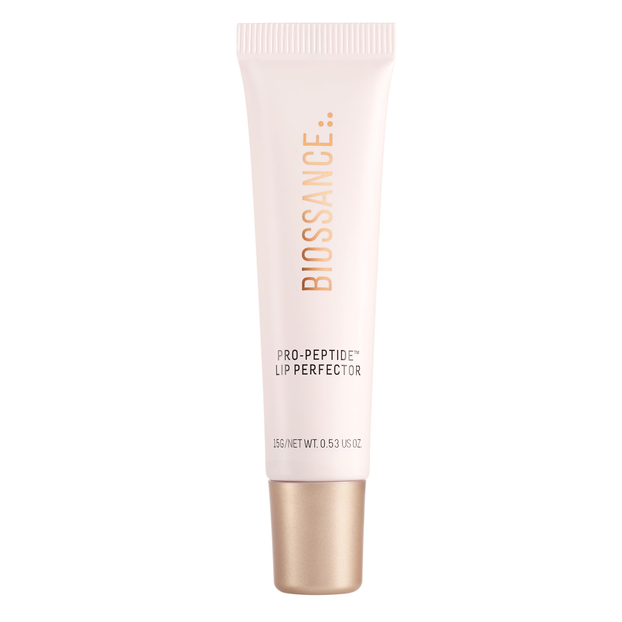 BIOSSANCE front packaging showing sleek clear lip perfector and benefits