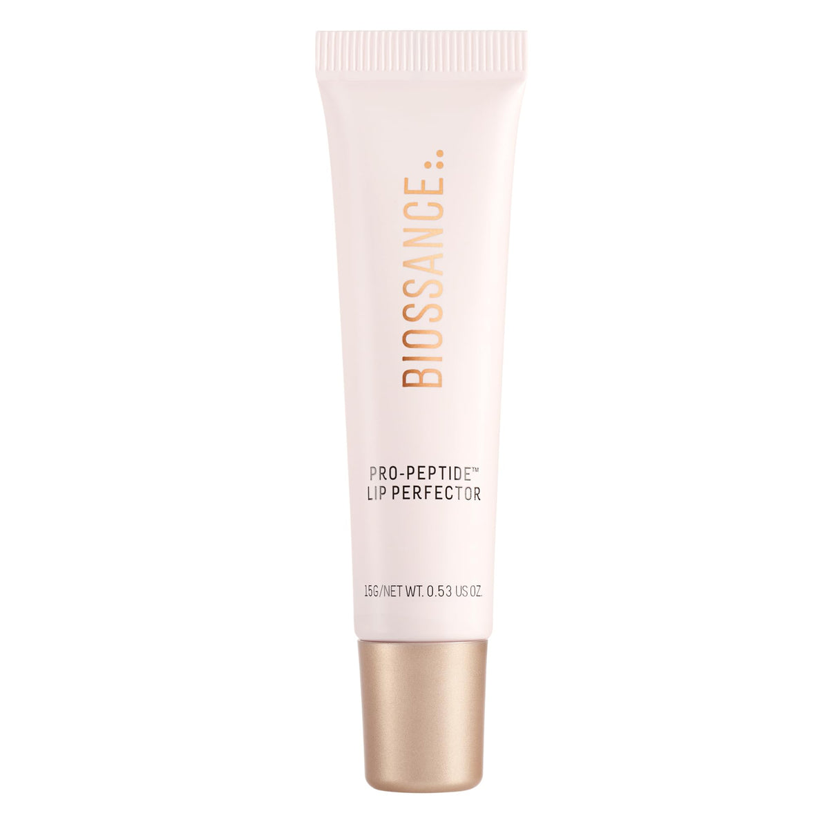 BIOSSANCE front packaging showing sleek clear lip perfector and benefits