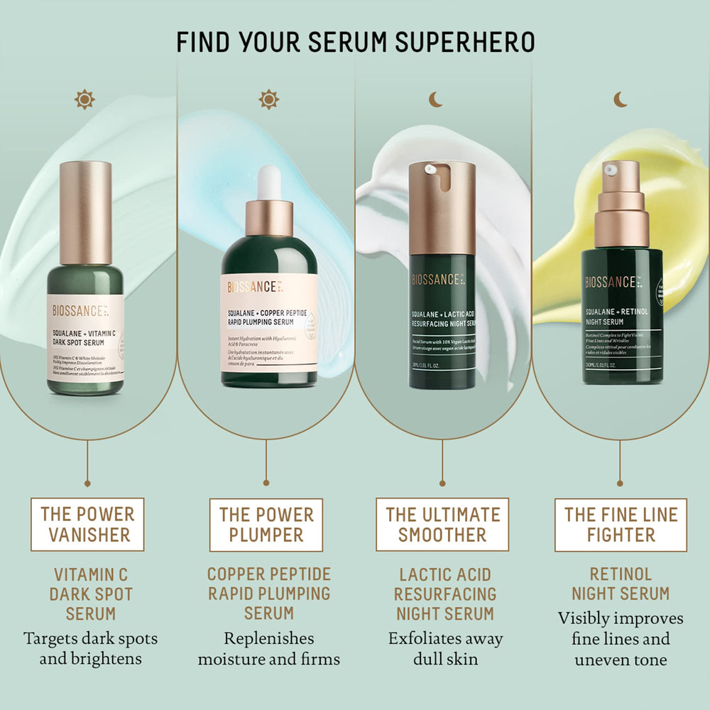 BIOSSANCE applying serum to neck and décolleté for even resurfacing