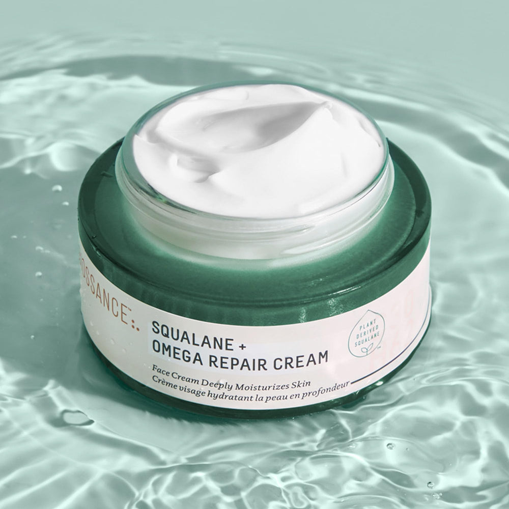BIOSSANCE jar on bathroom shelf suggesting daily skincare routine