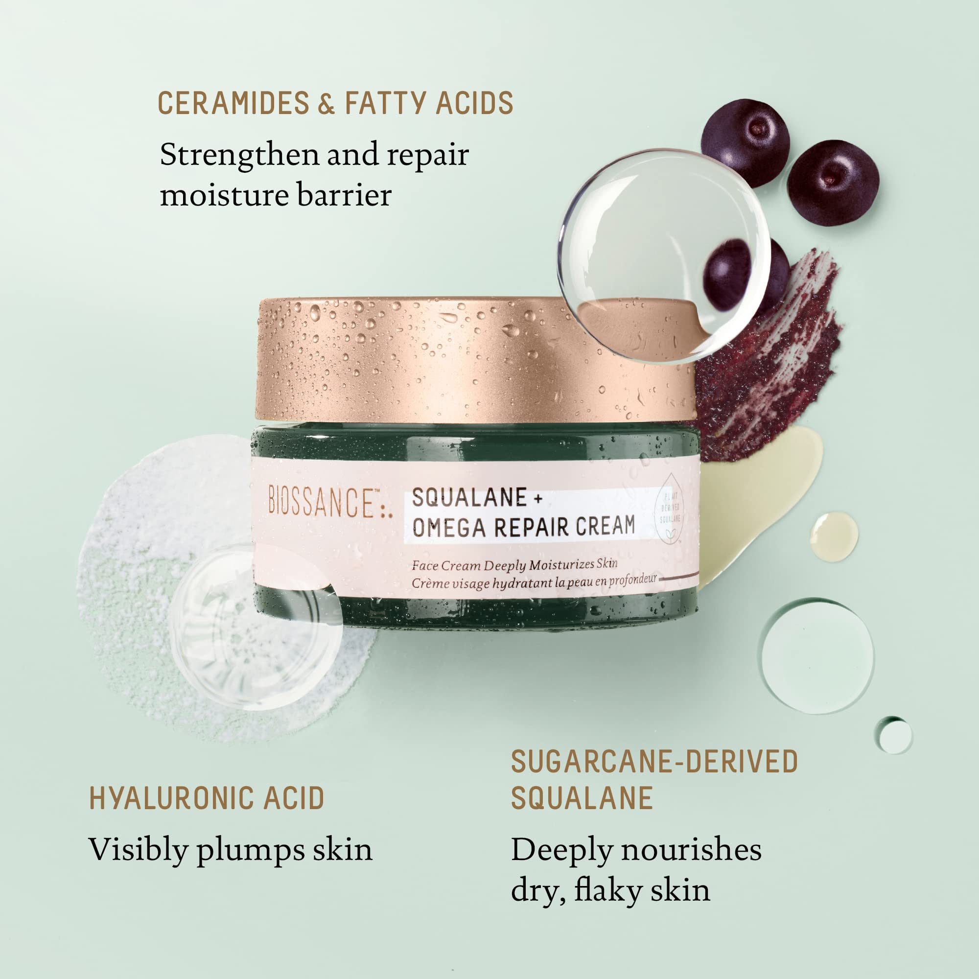 BIOSSANCE cream on hand demonstrating quick absorption and softness