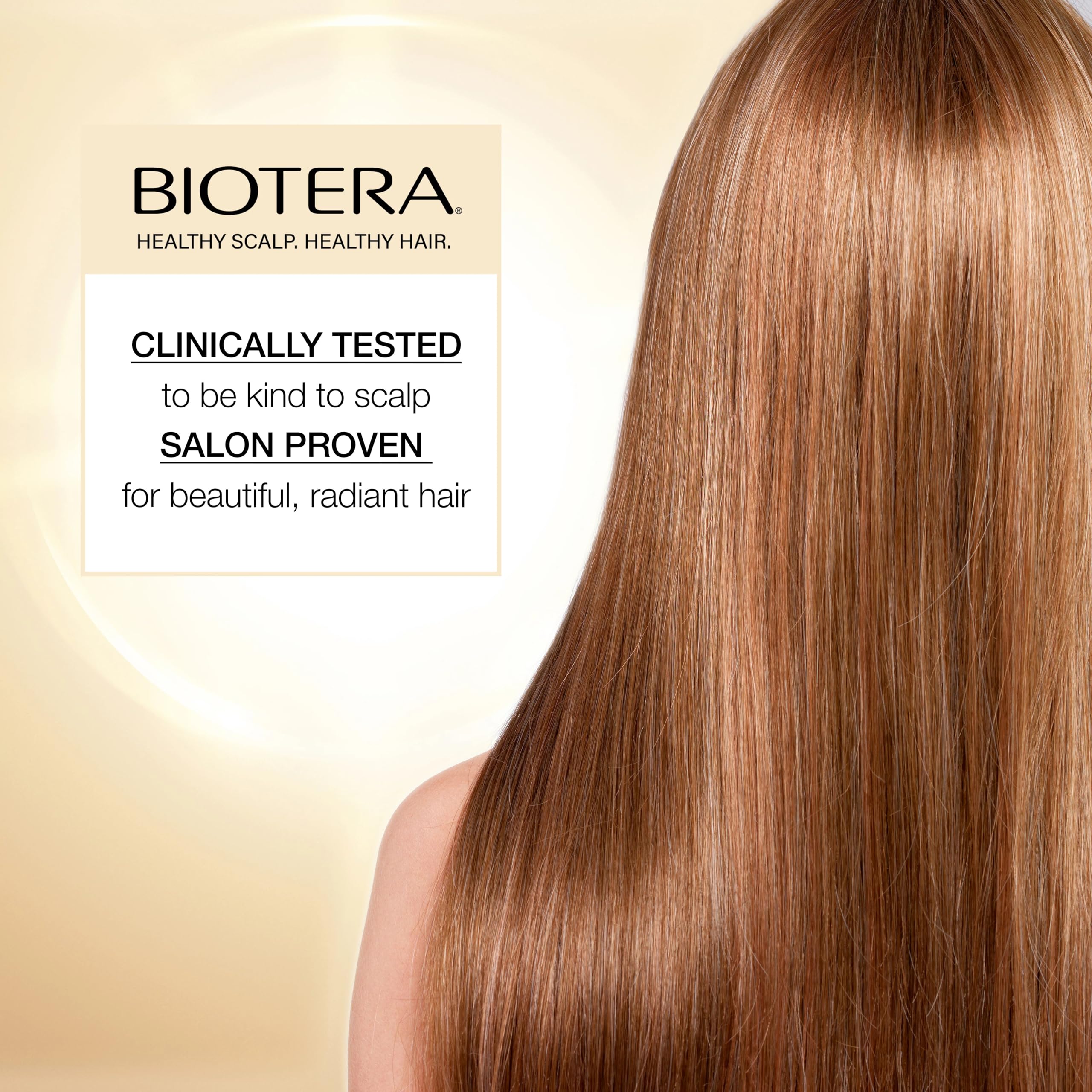 Biotera bottle on shower shelf emphasizing routine-ready, color-safe formula