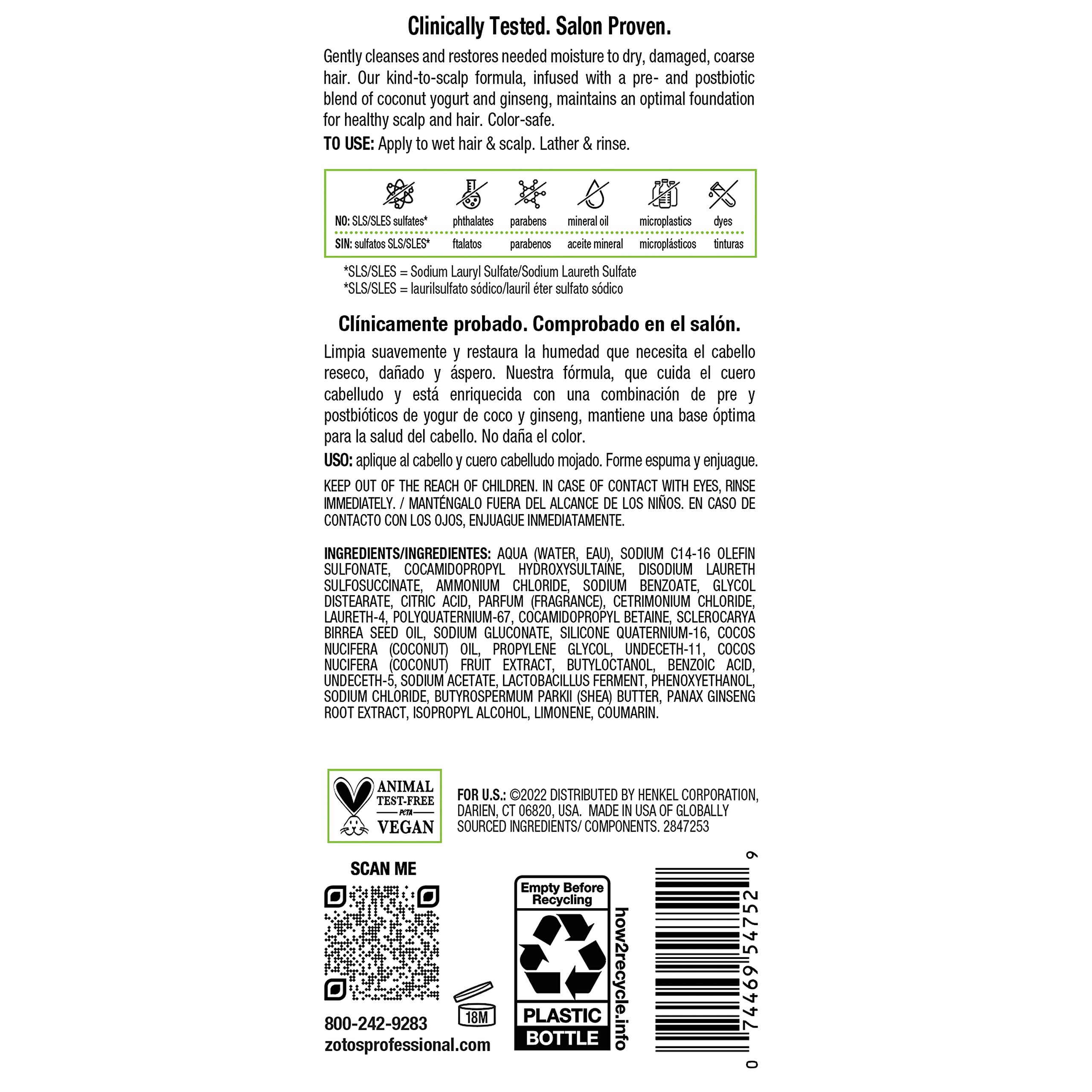 Biotera vegan and microbiome-friendly badges beside bottle for scalp health