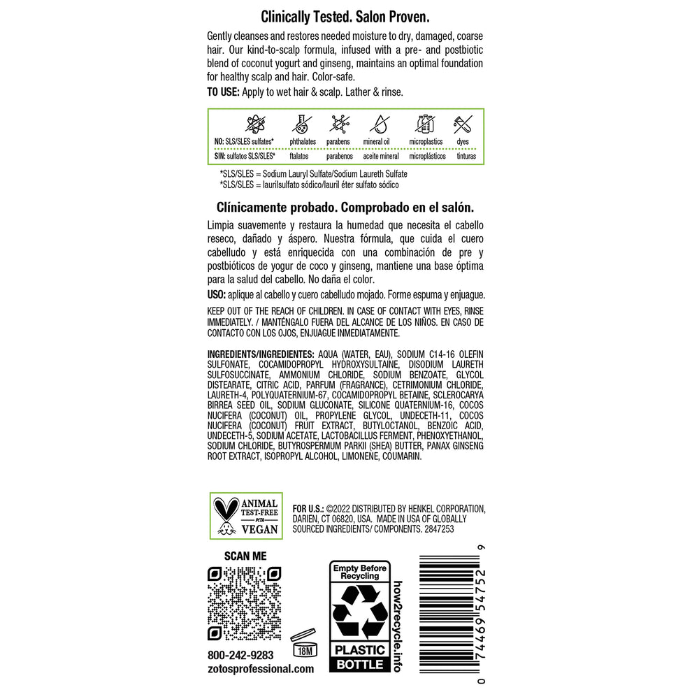 Biotera vegan and microbiome-friendly badges beside bottle for scalp health
