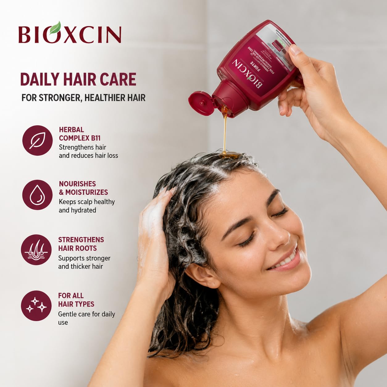 BIOXCIN shampoo foam texture closeup for gentle lather benefit