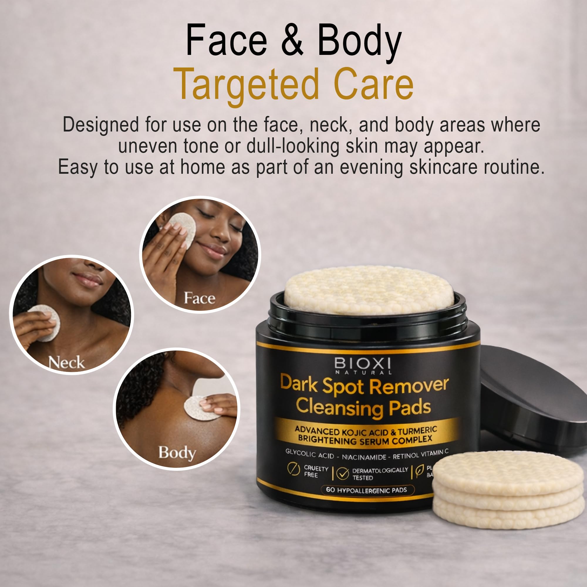 BIOXI pad applying to face for one-step cleansing and toning
