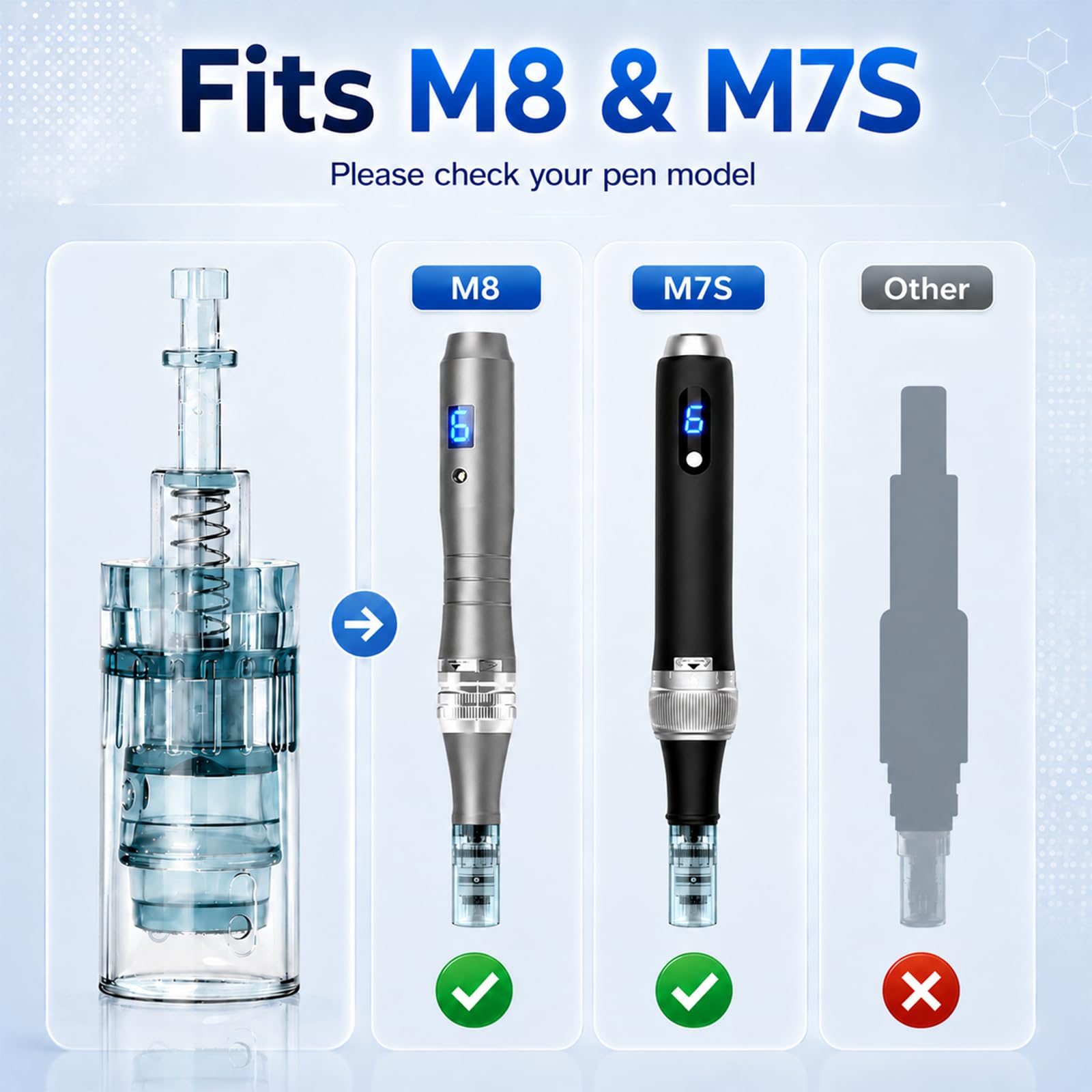 Bird Here cartridge installed on M8/M7S microneedling pen demonstrating easy fit