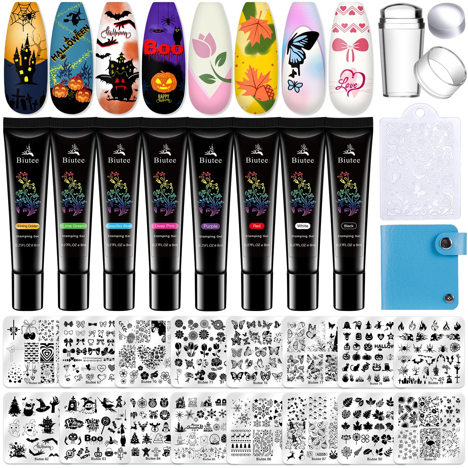 Biutee front packaging showing complete nail stamping kit benefits